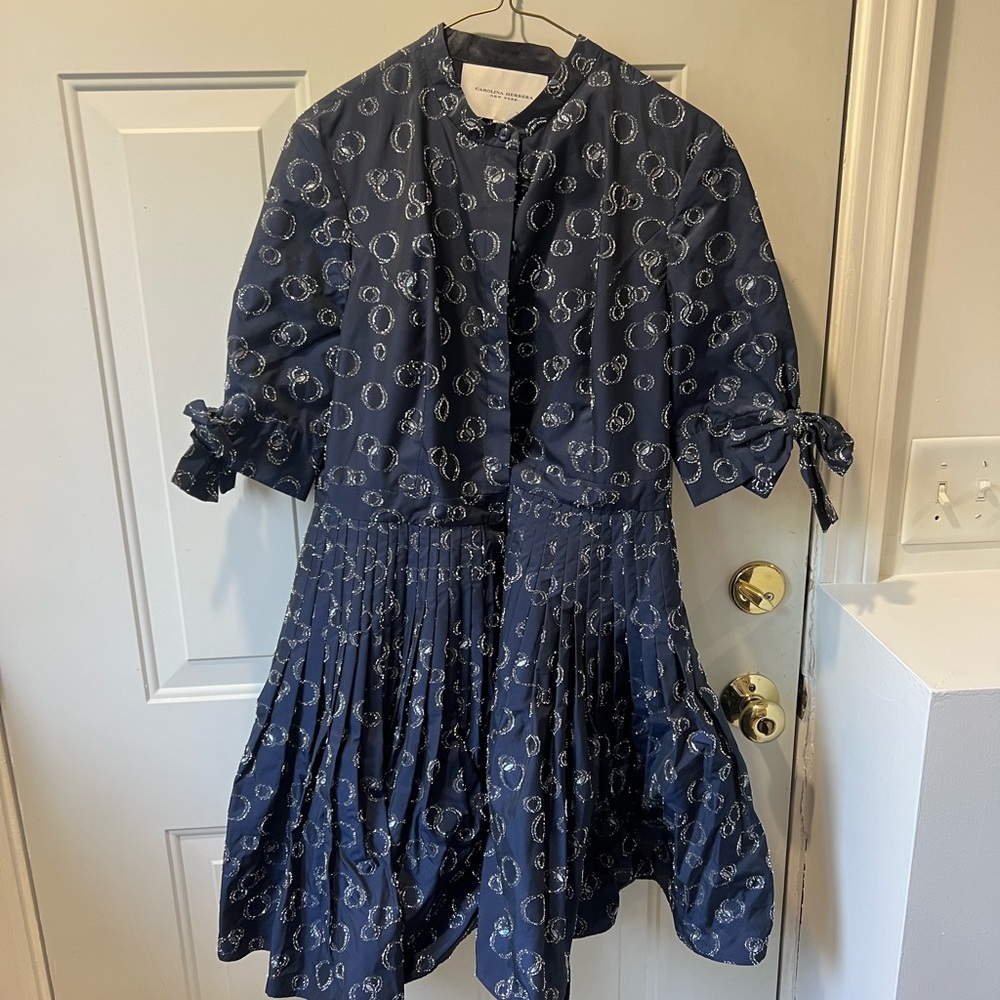 Carolina Herrera Blue Smocked Puff Sleeve Sundress